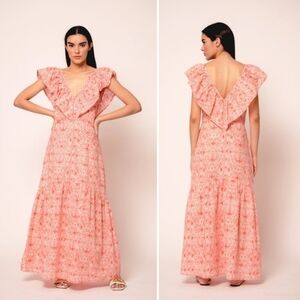 Beyond By Vera The 1817 ELLA Dress In Basilica Peach Ruffle V-neck Maxi Sz Small